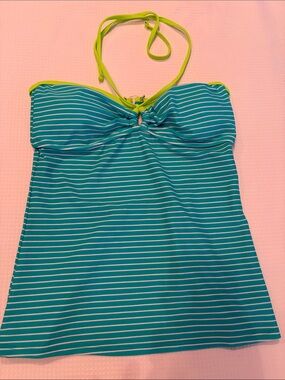 Hula Honey Teal and Lime Striped tankini top size M